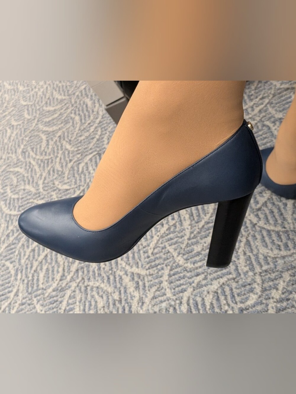 Michael Kors Navy Leather Block Heel Pumps